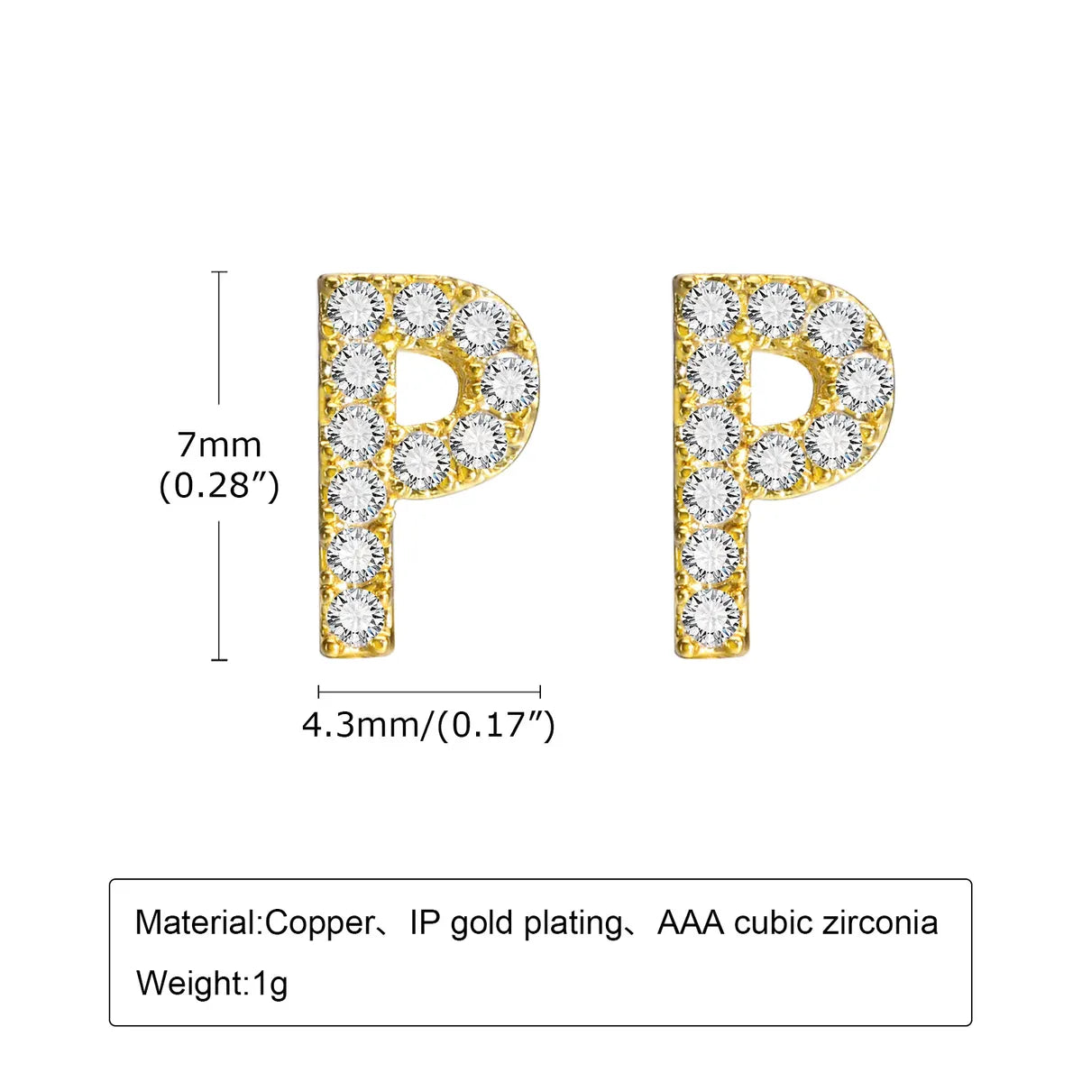 1 Pair Simple Style Letter Inlay Copper Zircon Ear Studs