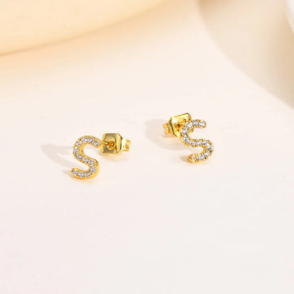 1 Pair Simple Style Letter Inlay Copper Zircon Gold Plated Ear Studs