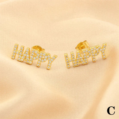 1 Pair Simple Style Letter Plating Inlay Copper Zircon 18k Gold Plated Ear Studs