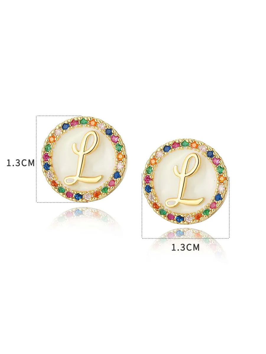 1 Pair Simple Style Letter Plating Inlay Copper Zircon 18k Gold Plated Ear Studs