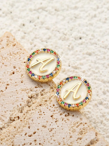 1 Pair Simple Style Letter Plating Inlay Copper Zircon 18k Gold Plated Ear Studs