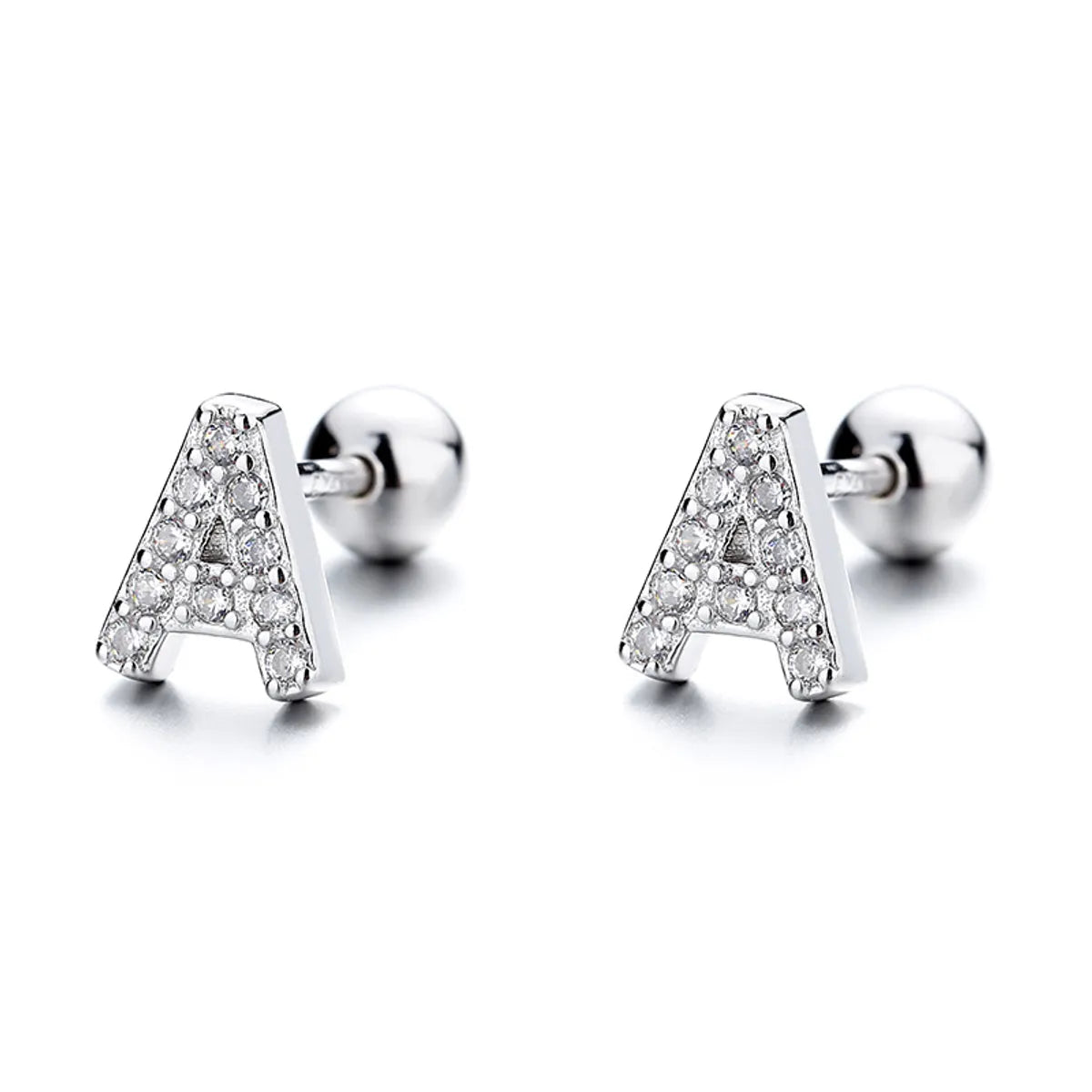 1 Pair Simple Style Letter Plating Inlay Sterling Silver Zircon Ear Studs