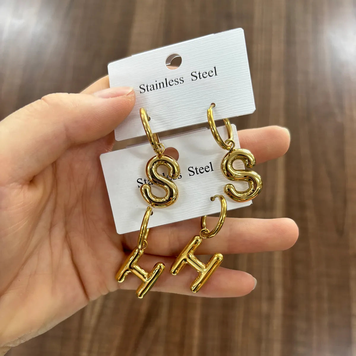 1 Pair Simple Style Letter Plating Pleated 304 Stainless Steel 18K Gold Plated Drop Earrings