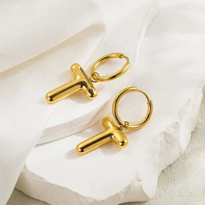 1 Pair Simple Style Letter Plating Pleated 304 Stainless Steel 18K Gold Plated Drop Earrings