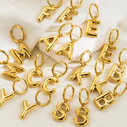 1 Pair Simple Style Letter Plating Pleated 304 Stainless Steel 18K Gold Plated Drop Earrings