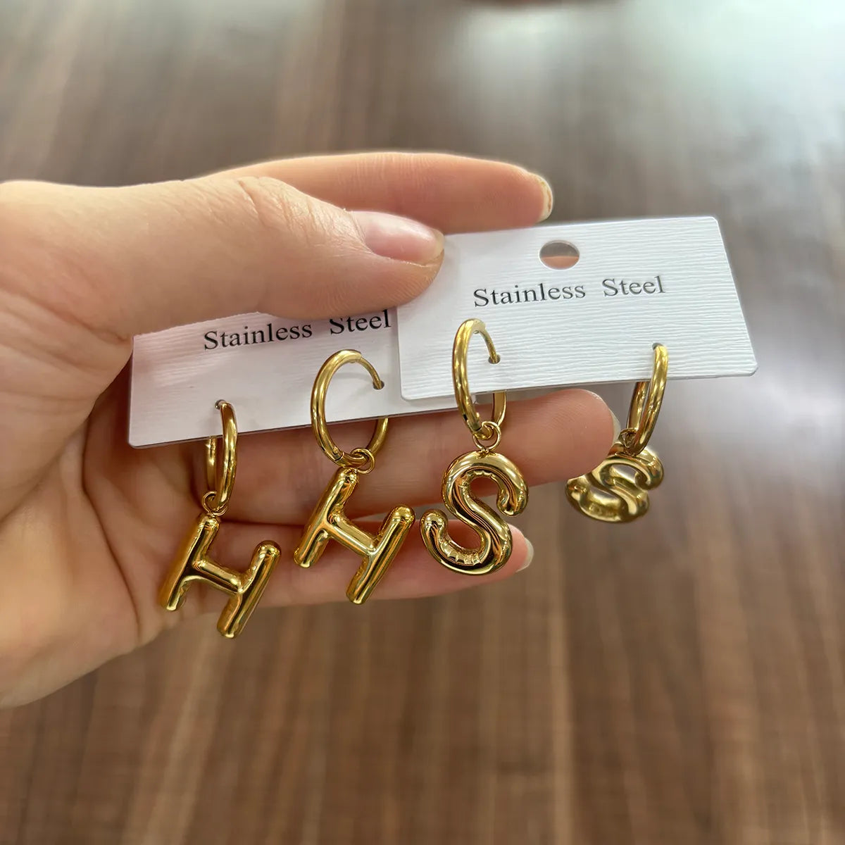 1 Pair Simple Style Letter Plating Pleated 304 Stainless Steel 18K Gold Plated Drop Earrings