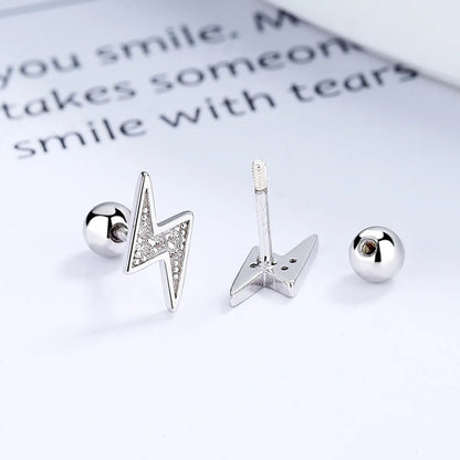 1 Pair Simple Style Lightning Plating Inlay Sterling Silver Artificial Gemstones Ear Studs