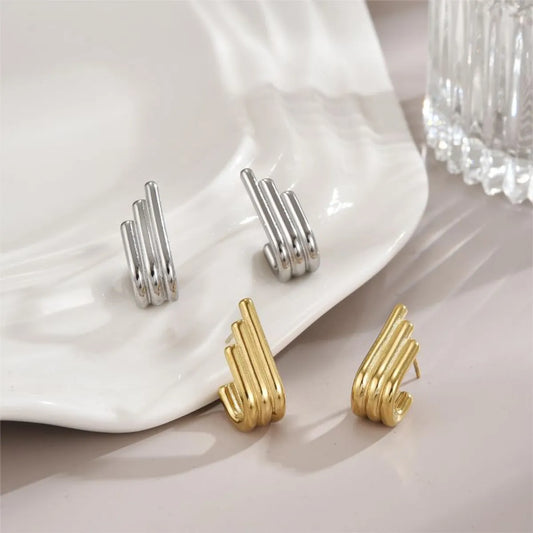 1 Pair Simple Style Lines Plating Stainless Steel 18k Gold Plated Ear Studs