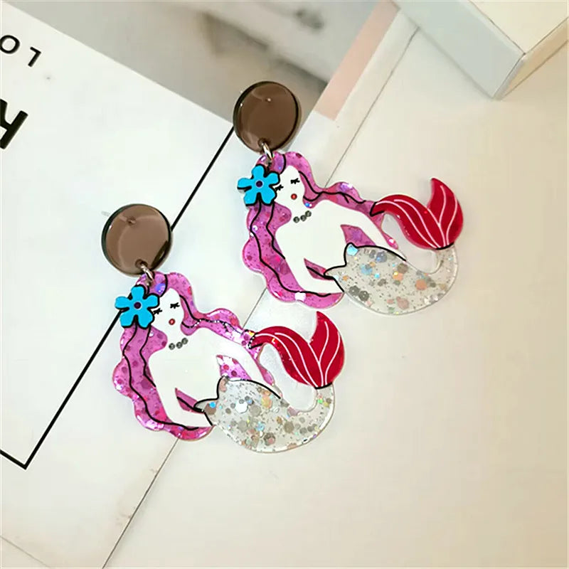 1 Pair Simple Style Mermaid Arylic Patchwork Women'S Ear Studs