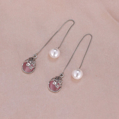 1 Pair Simple Style Moon Alloy Plating Inlay Artificial Pearls Rhinestones Women'S Drop Earrings