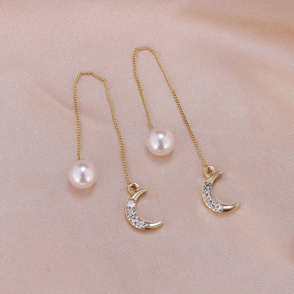 1 Pair Simple Style Moon Alloy Plating Inlay Artificial Pearls Rhinestones Women'S Drop Earrings