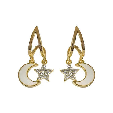 1 Pair Simple Style Moon Inlay Alloy Rhinestones Drop Earrings