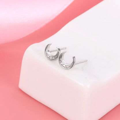 1 Pair Simple Style Moon Plating Inlay Sterling Silver Zircon 18k Gold Plated Ear Studs