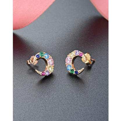 1 Pair Simple Style Moon Plating Inlay Sterling Silver Zircon Ear Studs