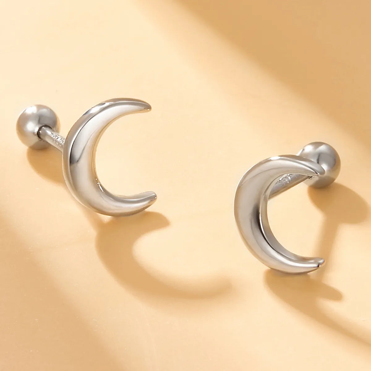 1 Pair Simple Style Moon Plating Sterling Silver 18k Gold Plated White Gold Plated Ear Studs