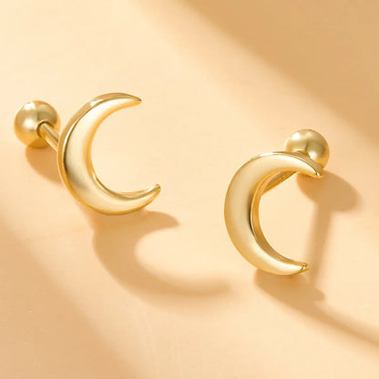 1 Pair Simple Style Moon Plating Sterling Silver 18k Gold Plated White Gold Plated Ear Studs