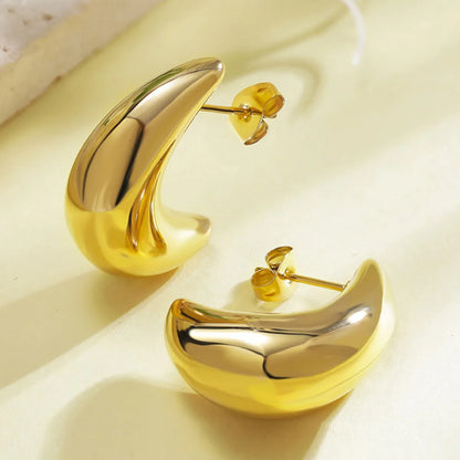 1 Pair Simple Style Moon Stainless Steel 18K Gold Plated Ear Studs