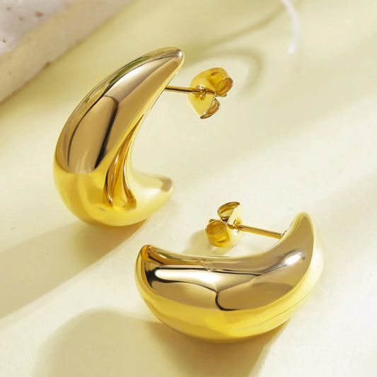 1 Pair Simple Style Moon Stainless Steel 18K Gold Plated Ear Studs