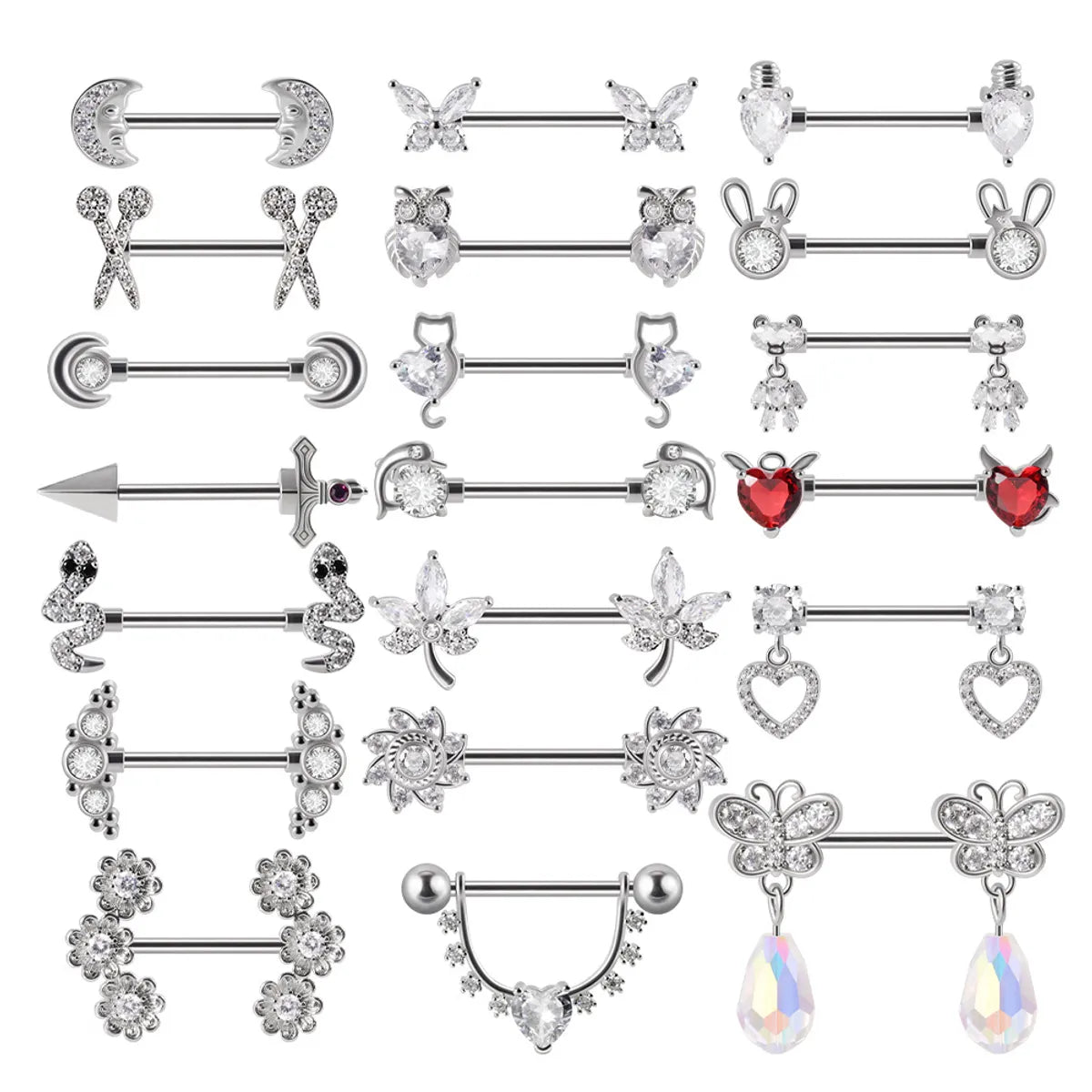 1 Pair Simple Style Moon Stainless Steel Polishing Inlay Zircon Nipple Ring Adhesive Nail