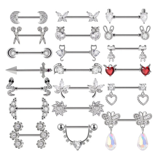 1 Pair Simple Style Moon Stainless Steel Polishing Inlay Zircon Nipple Ring Adhesive Nail