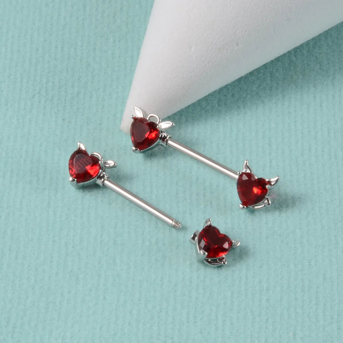 1 Pair Simple Style Moon Stainless Steel Polishing Inlay Zircon Nipple Ring Adhesive Nail