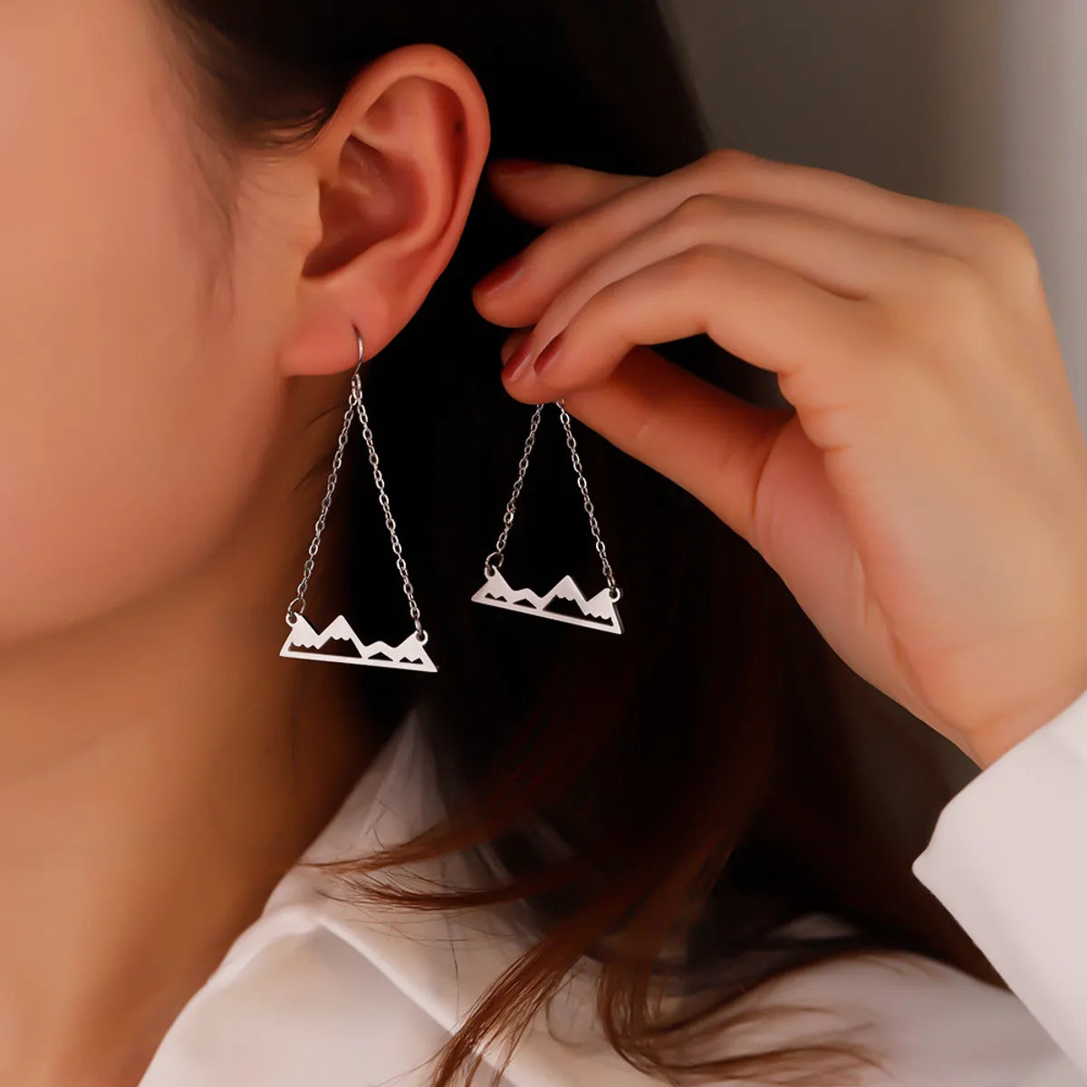 1 Pair Simple Style Mountain Plating Stainless Steel Drop Earrings