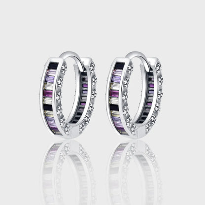 1 Pair Simple Style Multicolor Sterling Silver Inlay Zircon Hoop Earrings