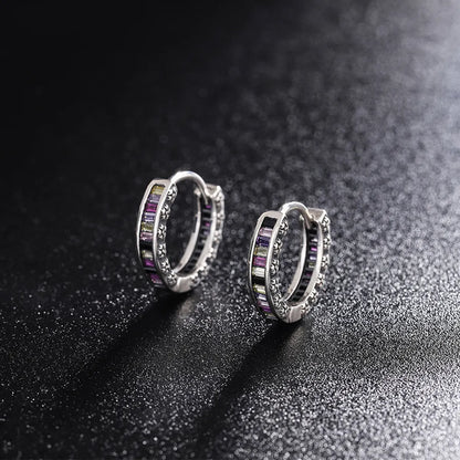 1 Pair Simple Style Multicolor Sterling Silver Inlay Zircon Hoop Earrings