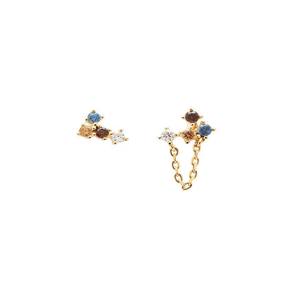 1 Pair Simple Style Multicolor Sterling Silver Plating Inlay Rhinestones 18k Gold Plated Earrings