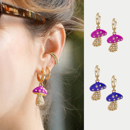 1 Pair Simple Style Mushroom Alloy Epoxy Inlay Rhinestones Women's Drop Earrings