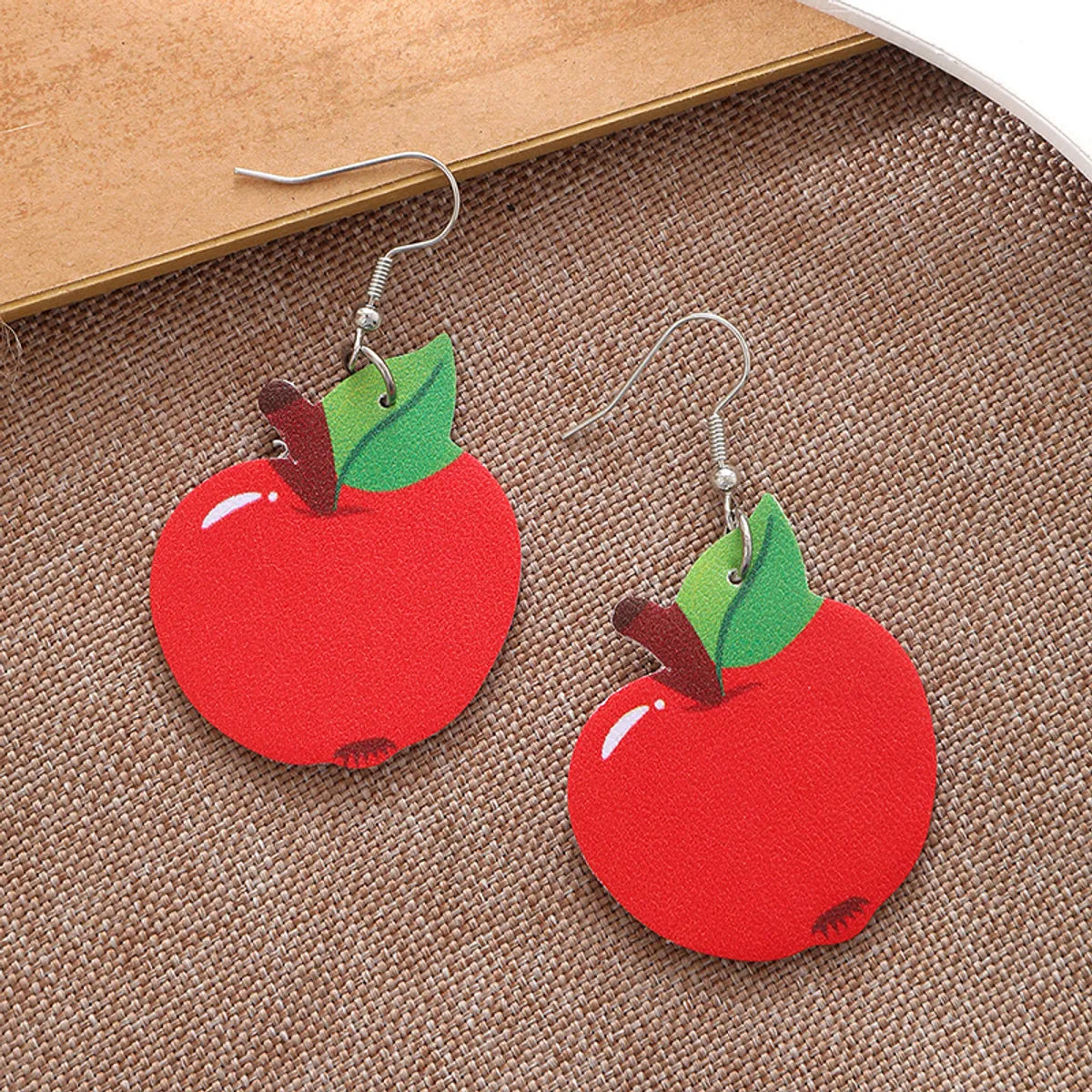 1 Pair Simple Style Number Heart Shape Apple Pu Leather Drop Earrings