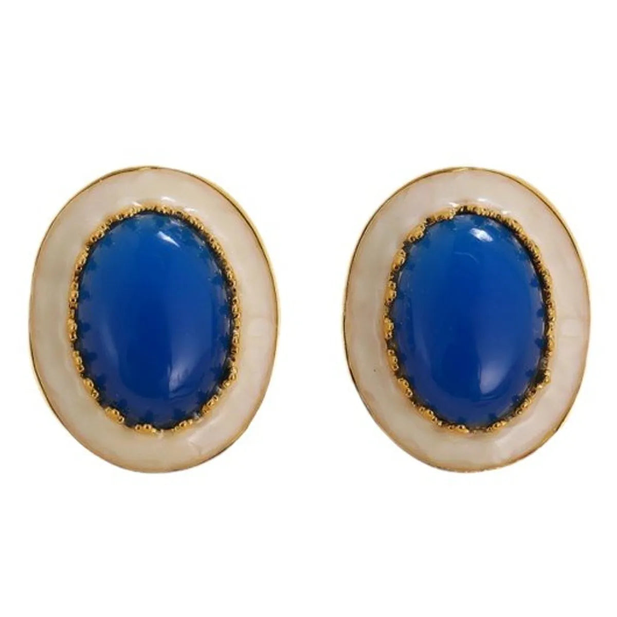 1 Pair Simple Style Oval Inlay Alloy Artificial Gemstones Ear Studs