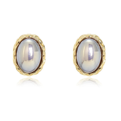 1 Pair Simple Style Oval Inlay Alloy Pearl Ear Studs