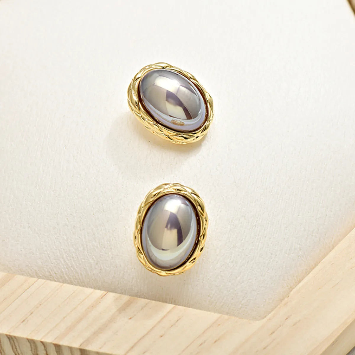 1 Pair Simple Style Oval Inlay Alloy Pearl Ear Studs