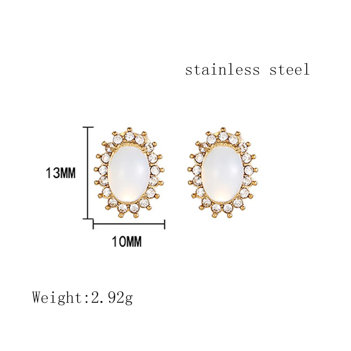 1 Pair Simple Style Oval Inlay Titanium Steel Rhinestones Opal Ear Studs