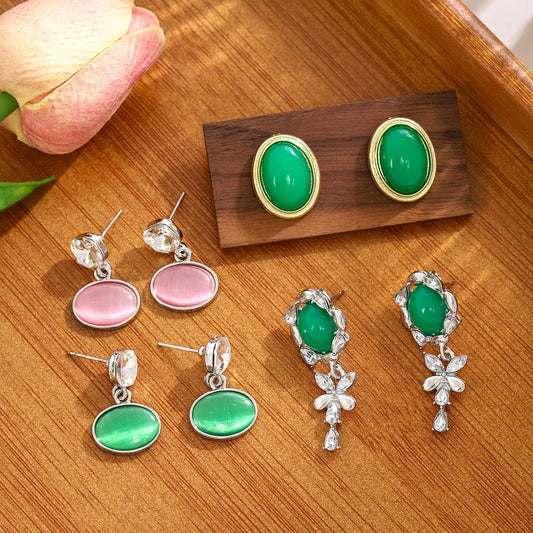 1 Pair Simple Style Oval Inlay Zinc Alloy Gem Rhinestones Ear Studs