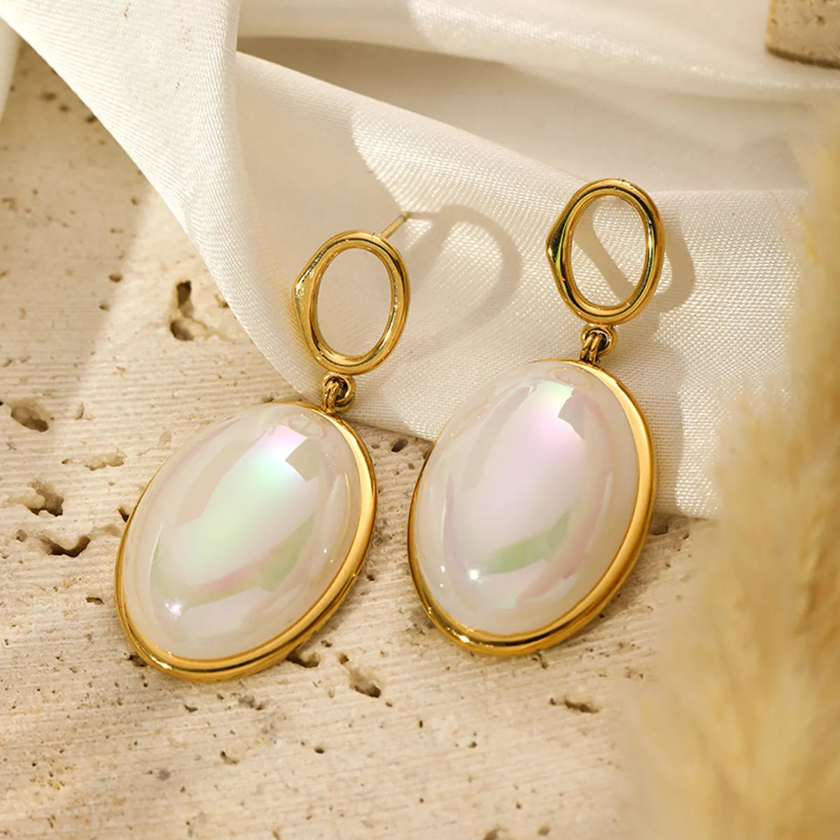 1 Pair Simple Style Oval Plating Inlay Stainless Steel Artificial Pearls Drop Earrings