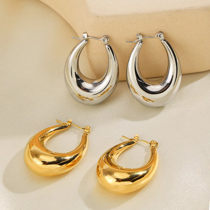 1 Pair Simple Style Oval Plating Stainless Steel 18k Gold Plated Earrings