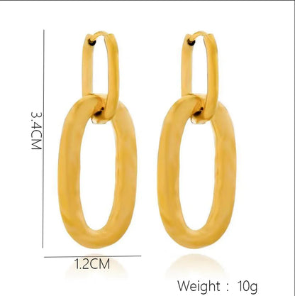 1 Pair Simple Style Oval Stainless Steel Gold Plated Drop Earrings