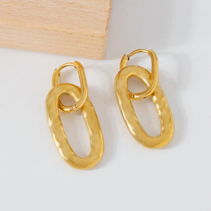 1 Pair Simple Style Oval Stainless Steel Gold Plated Drop Earrings