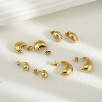 1 Pair Simple Style Oval Water Droplets Hollow Out 304 Stainless Steel 18K Gold Plated Ear Studs