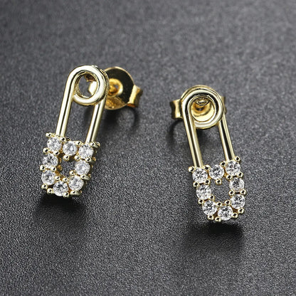 1 Pair Simple Style Paper Clip Copper Plating Inlay Artificial Gemstones 14k Gold Plated Earrings