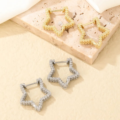 1 Pair Simple Style Pentagram Star Starfish Plating Inlay Copper Zircon Gold Plated Earrings