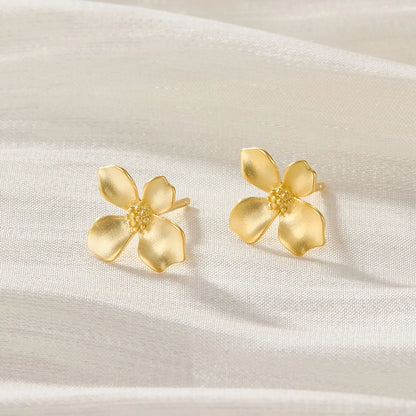 1 Pair Simple Style Petal Plating Sterling Silver Ear Studs