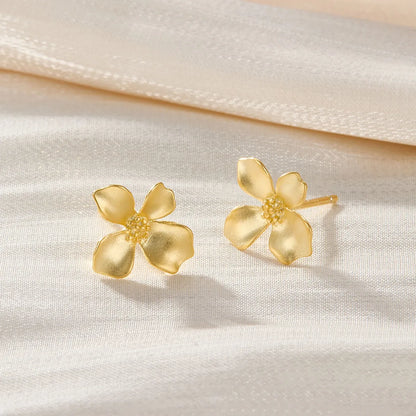 1 Pair Simple Style Petal Plating Sterling Silver Ear Studs