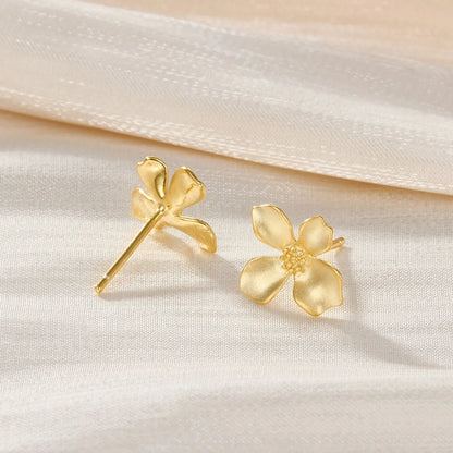 1 Pair Simple Style Petal Plating Sterling Silver Ear Studs