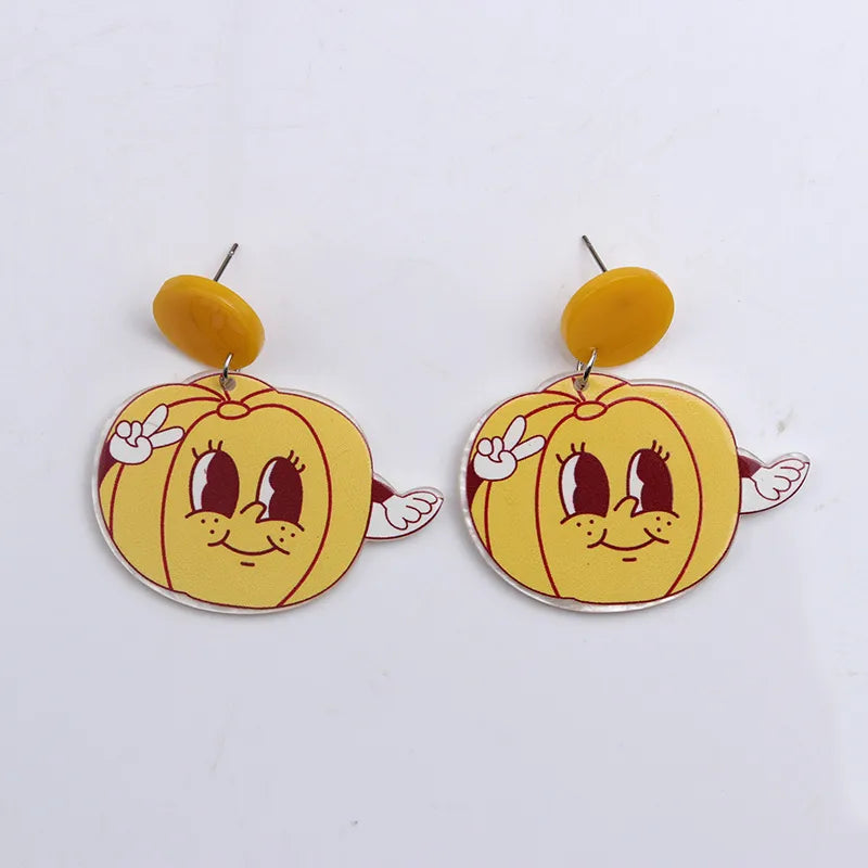 1 Pair Simple Style Pumpkin Printing Arylic Drop Earrings