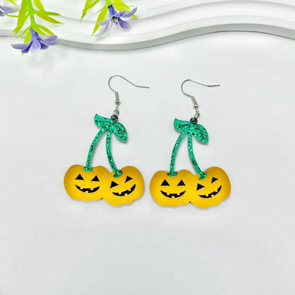 1 Pair Simple Style Pumpkin Skull Arylic Drop Earrings