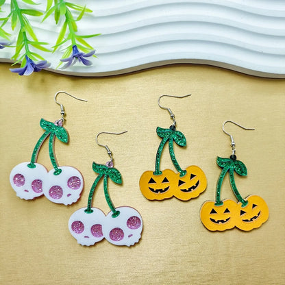 1 Pair Simple Style Pumpkin Skull Arylic Drop Earrings