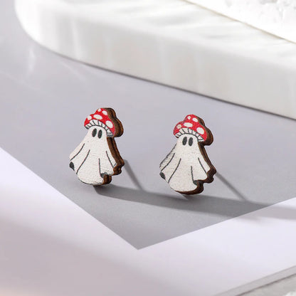 1 Pair Simple Style Pumpkin Spider Spider Web Alloy Wood Ear Studs